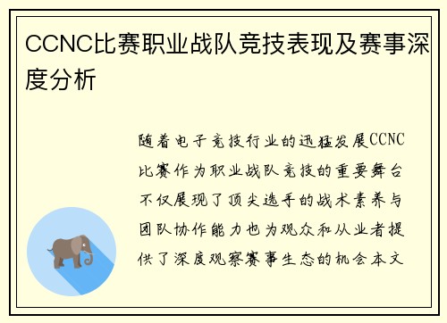 CCNC比赛职业战队竞技表现及赛事深度分析